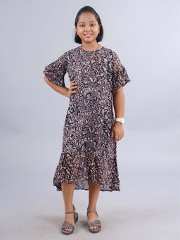 KiddoPanti - Grey Girls Sleeve and Bottom Layer Frill Dress