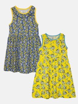 KiddoPanti - Multi-Color Girls Sleeveless Dress with Neck Frill (Pack of 2)