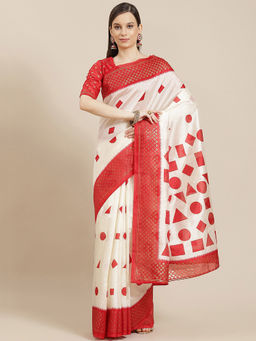 Sareemall - off White Festive Silk Blend Printed Saree with Unstitched Blouse