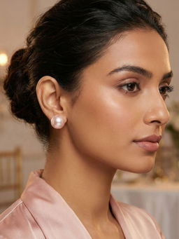 Niscka - Big Round Baby Pink Statement Stud Earrings