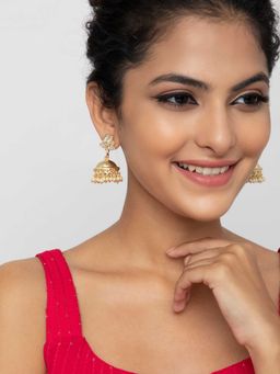 Indya - Gold Petal Kundan Jhumka Earrings