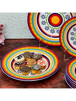 EZ Life - Bohemian 11 Inch Ceramic Dinner Plate Dinner Plate Pack Of 6 Orange, Blue, Yellow