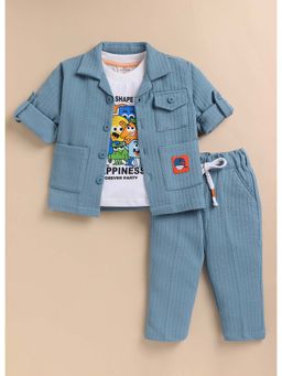 Little Collars - Blue Full Sleeves Textured Shirt and T-Shirt with Pant