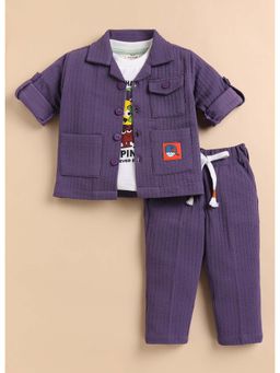 Little Collars - Purple Full Sleeves Textured Shirt and T-Shirt with Pant
