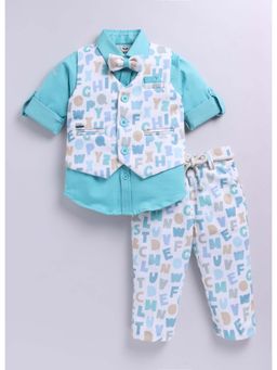 Little Collars - Blue Full Sleeves Abstract Printed 3 Piece Party Suit