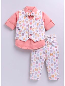 Little Collars - Peach Full Sleeves Abstract Printed 3 Piece Party Suit