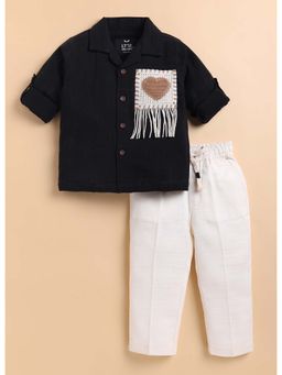 Little Collars - Black Full Sleeves Embroidered Shirt and Pant