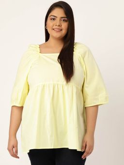 theRebelinme - Womens Lime Solid Color Gathers Detailed Top