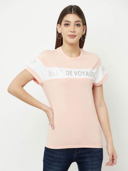 CRIMSOUNE CLUB - Women Pink Printed Round Neck T-Shirt