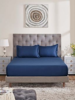 MYTRIDENT - Navy Blue Solid Bedsheet with Pillow Covers (King)