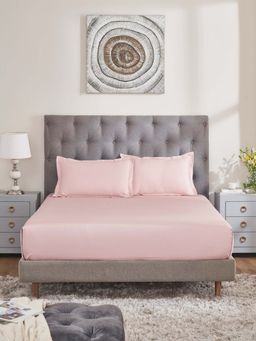 MYTRIDENT - Pink Solid Bedsheet with Pillow Covers (King)