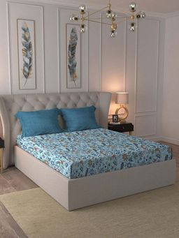 MYTRIDENT - Chintz Blue Bedsheet with Pillow Covers (Double)