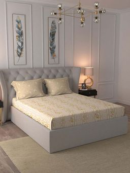 MYTRIDENT - English Garden Beige Bedsheet with Pillow Covers (Double)