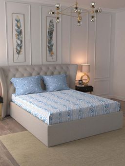 MYTRIDENT - English Garden Blue Bedsheet with Pillow Covers (Double)