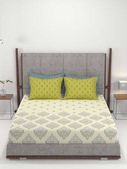 MYTRIDENT - Ambi Green Carnival Bedsheet with Pillow Covers (King)