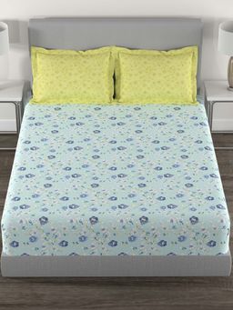 MYTRIDENT - Peony Blue Carnival Bedsheet with Pillow Covers (Queen)