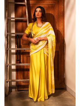 Label Simran Kochher - Yellow Marigold Melody Saree with Stitched Blouse