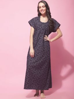 Secret Wish - Womens Navy Blue Cotton Nighty