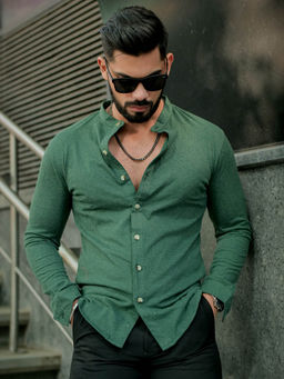 GRITSTONES - Men Green Melange Knitted Shirt