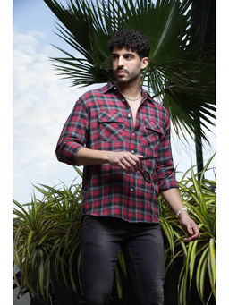 GRITSTONES - Men Red Check Double Pocket Shirt