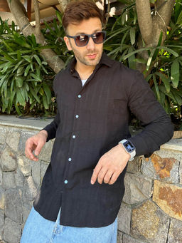 GRITSTONES - Men Black Self Design Shirt