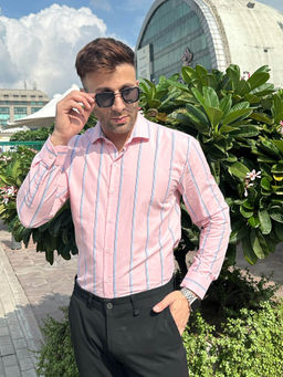 GRITSTONES - Men Pink Stripe Cotton Shirt