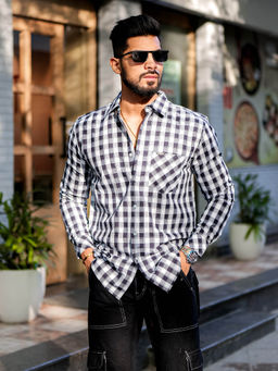 GRITSTONES - Men Navy Blue Classic Check Shirt