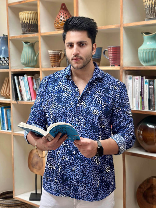 GRITSTONES Men Blue Floral Rayon Shirt