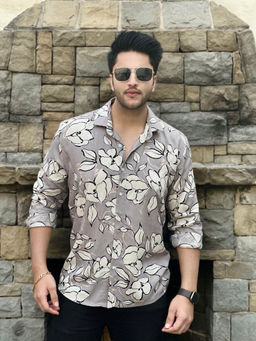 GRITSTONES - Men Grey Floral Rayon Shirt