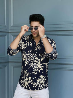 GRITSTONES - Men Navy Floral Rayon Shirt