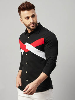 GRITSTONES - Men Black Full Sleeve Color Block Knitted Shirt