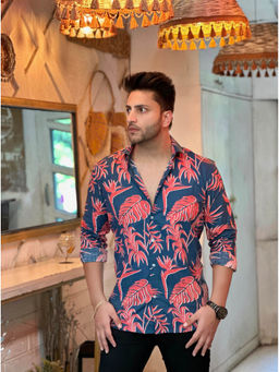 GRITSTONES - Men Blue Floral Printed Shirt