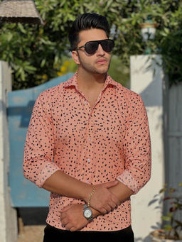 GRITSTONES - Men Peach Leapord Printed Shirt