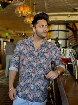 GRITSTONES - Men Grey Rayon Club Shirt