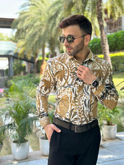 GRITSTONES - Men Mustard Deer Cotton Shirt