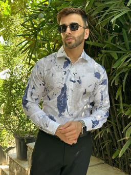 GRITSTONES - Men White Dyed Cotton Shirt