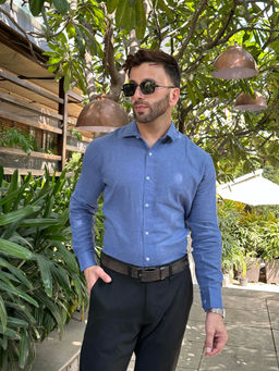 GRITSTONES - Blue Cotton Solid Shirt