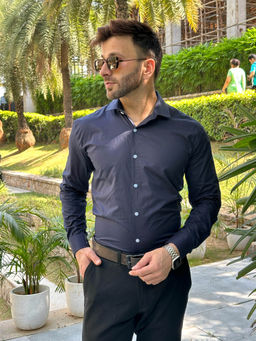 GRITSTONES - Navy Blue Solid Shirt