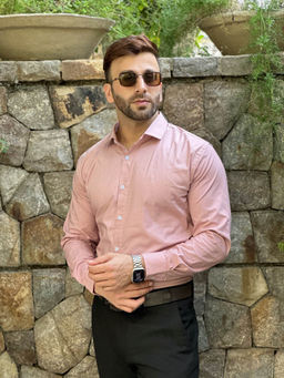 GRITSTONES - Peach Solid Cotton Shirt