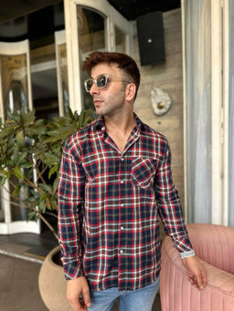 GRITSTONES - Men Multi-Color Check Pocket Cotton Shirt