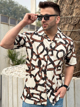 GRITSTONES - Men Cocoa Cream Self Design Shirt