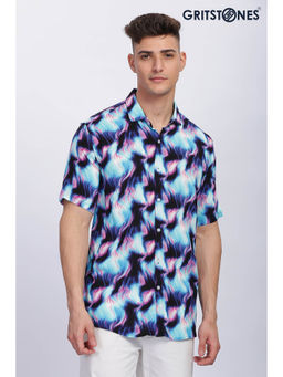 GRITSTONES - Men Azure Blue Printed Shirt