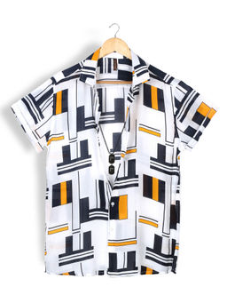 GRITSTONES - Men White Street Print Half Sleeves Rayon Shirt