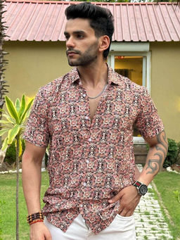 GRITSTONES - Men Peach Rayon Shirt