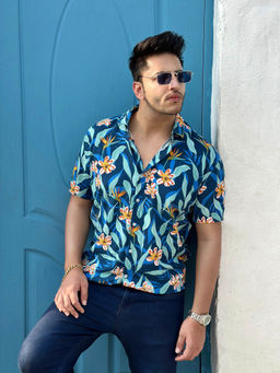 GRITSTONES - Men Blue Exotic Floral Rayon Printed Shirt