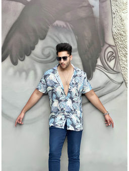 GRITSTONES - Men Floral Dark Grey Half Sleeve Rayon Shirt