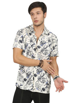 GRITSTONES - Men White Floral Rayon Shirt