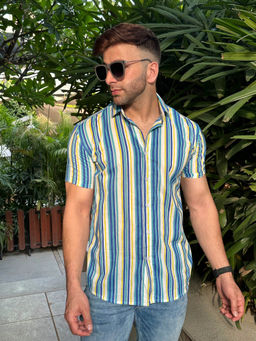 GRITSTONES - Men White Stripe Rayon Shirt