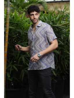 GRITSTONES - Men Abstract Scarf Print Rayon Shirt