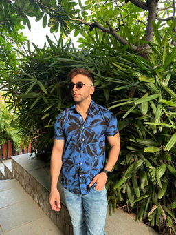 GRITSTONES - Men Blue Jungle Rayon Shirt